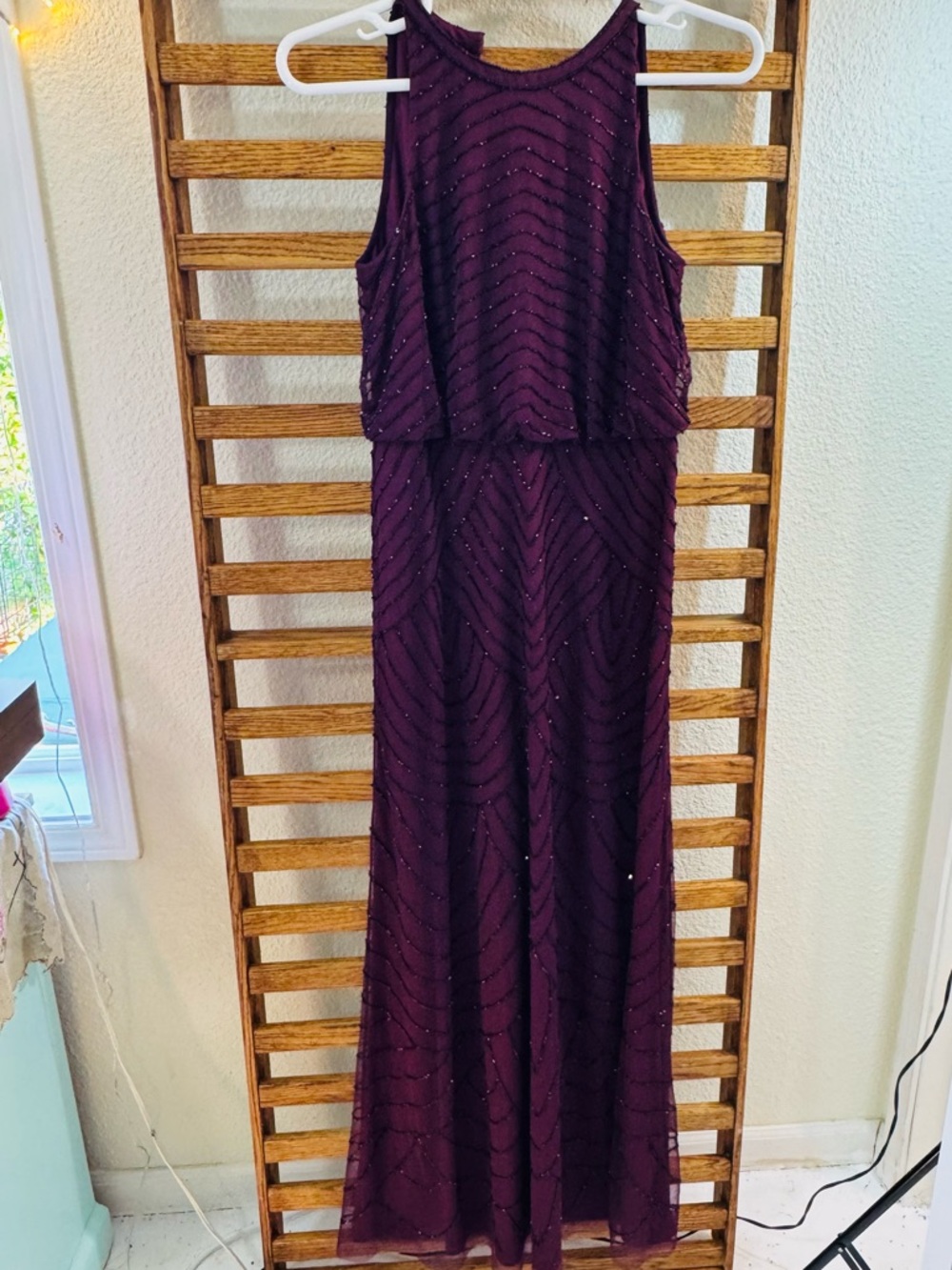 Adrianna Papell Beaded Deep Plum Evening Dress